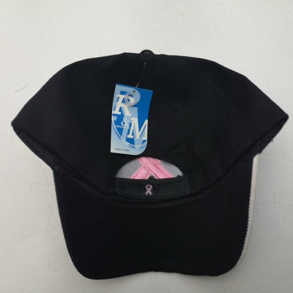 NWT R&M Headwear Ladies One Size Black w/ Pink & White Adjustable Baseball Hat - Picture 2 of 5
